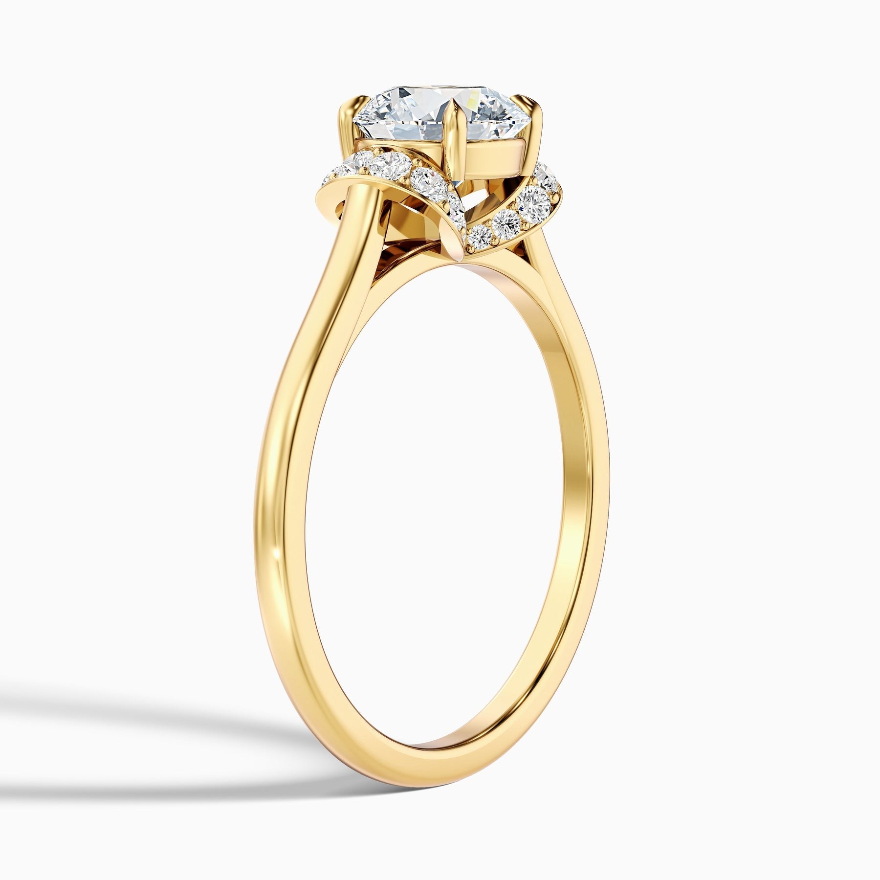 Fang 1 Carat Round Solitaire Pave Lab Grown Engagement Ring in 10k Yellow Gold